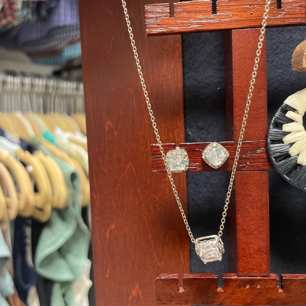 Premier Designs Silver Necklace with Clear Accents